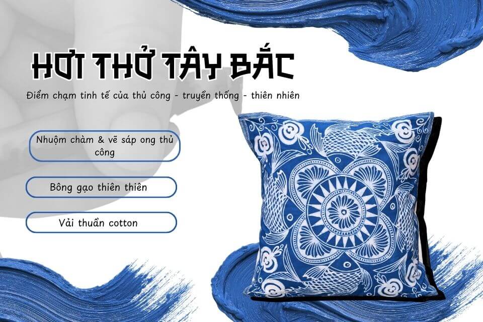 bst sắc màu tây bắc gối vuôg cotton nhuộc chàm vẽ sáp ong và bông gạo thiên nhiên (1) bst sắc màu tây bắc gối vuôg cotton nhuộc chàm vẽ sáp ong và bông gạo thiên nhiên (1)